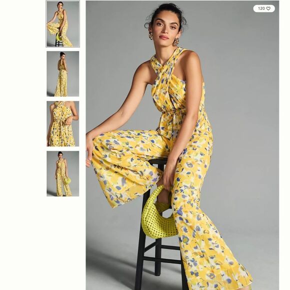 Anthropologie Ieena for Mac Duggal Wide-Leg Cross-Halter Jumpsuit - Picture 3 of 4